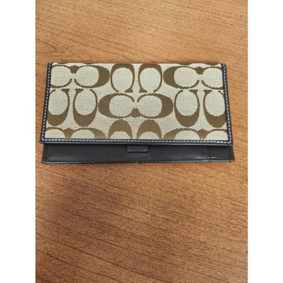 Coach Vintage Signature Jacquard C Beige and Brown Monogram Checkbook with Leath - Picture 1 of 8